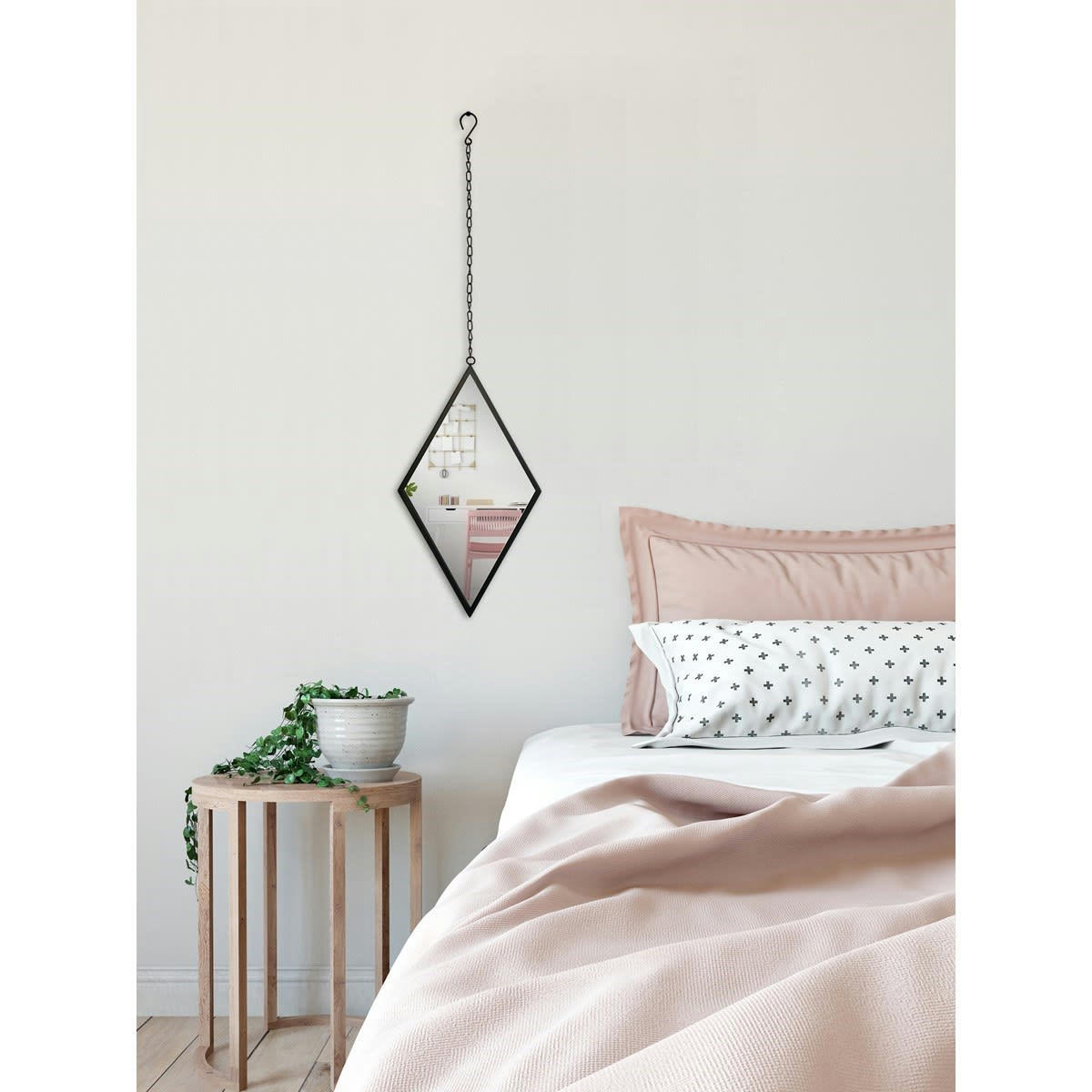 MIROIR LOSANGE - Miroir losange avec attache métal 21x36cm