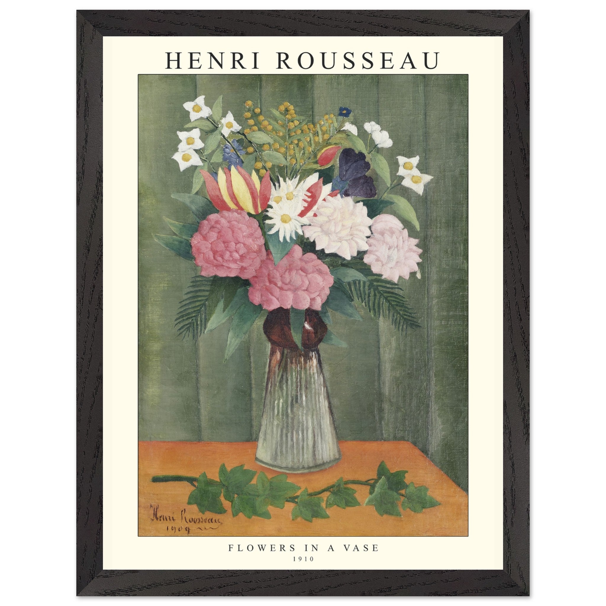 Artfulprints Poster met Lijst Henri Rousseau - Flowers in a vase  - 30x40 cm - Groen