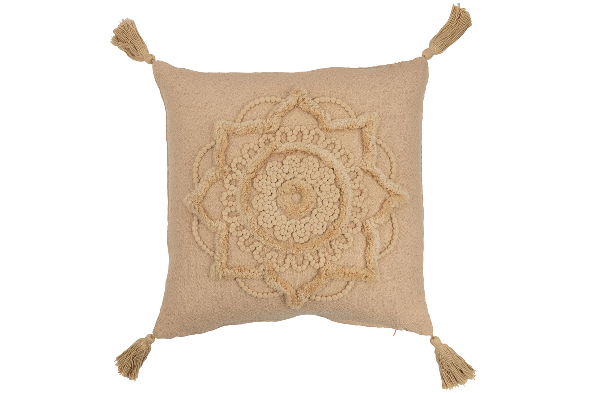 J-Line kussen Bloem Kwast - polyester - beige