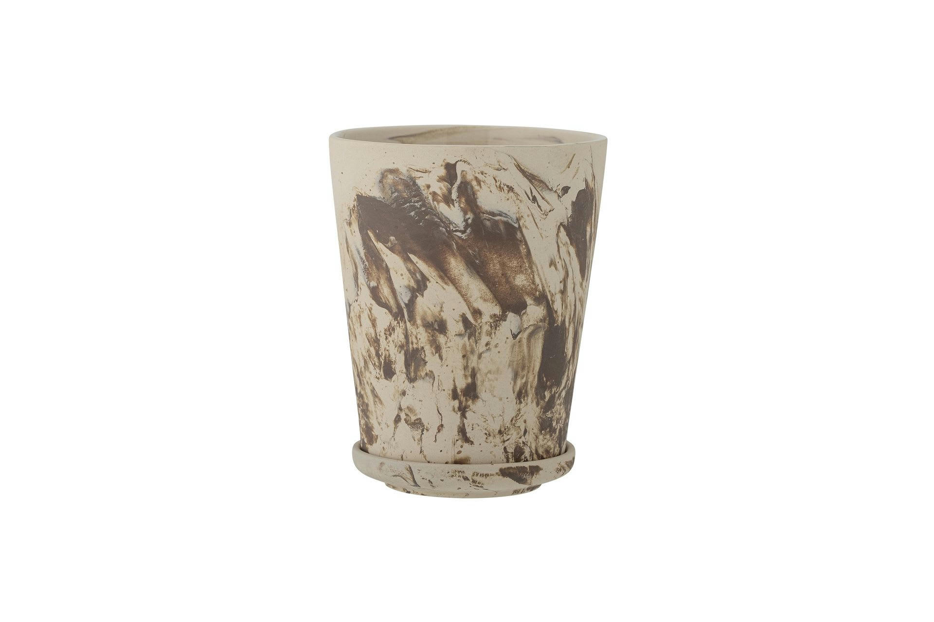 STACY - Pot de fleurs avec soucoupe en grès marron