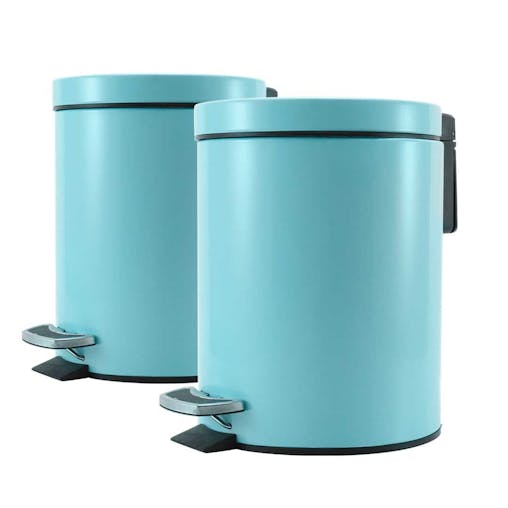 SOGA 2X Foot Pedal Stainless Steel Round Trash Bin Blue 7L