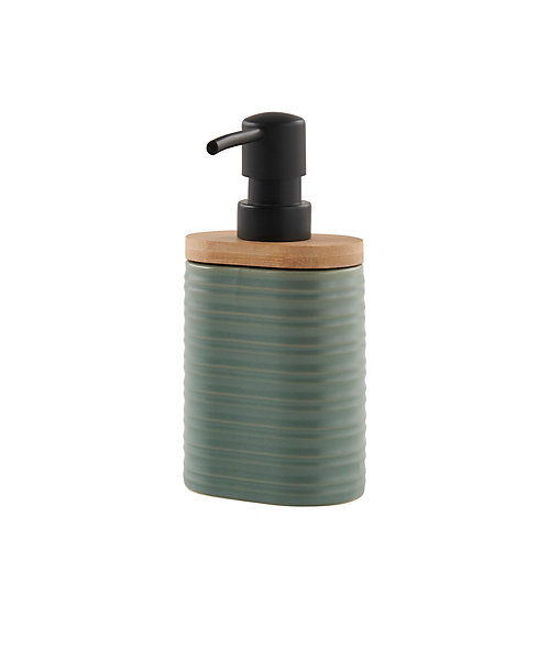 Distributeur de savon en céramique vert sauge et bambou l.5 x H.16,2 x P.8 cm, Levasseur Lily