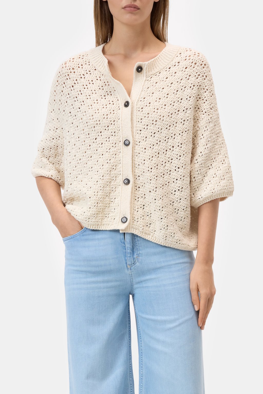 Cardigan mit Lochstrick-Muster