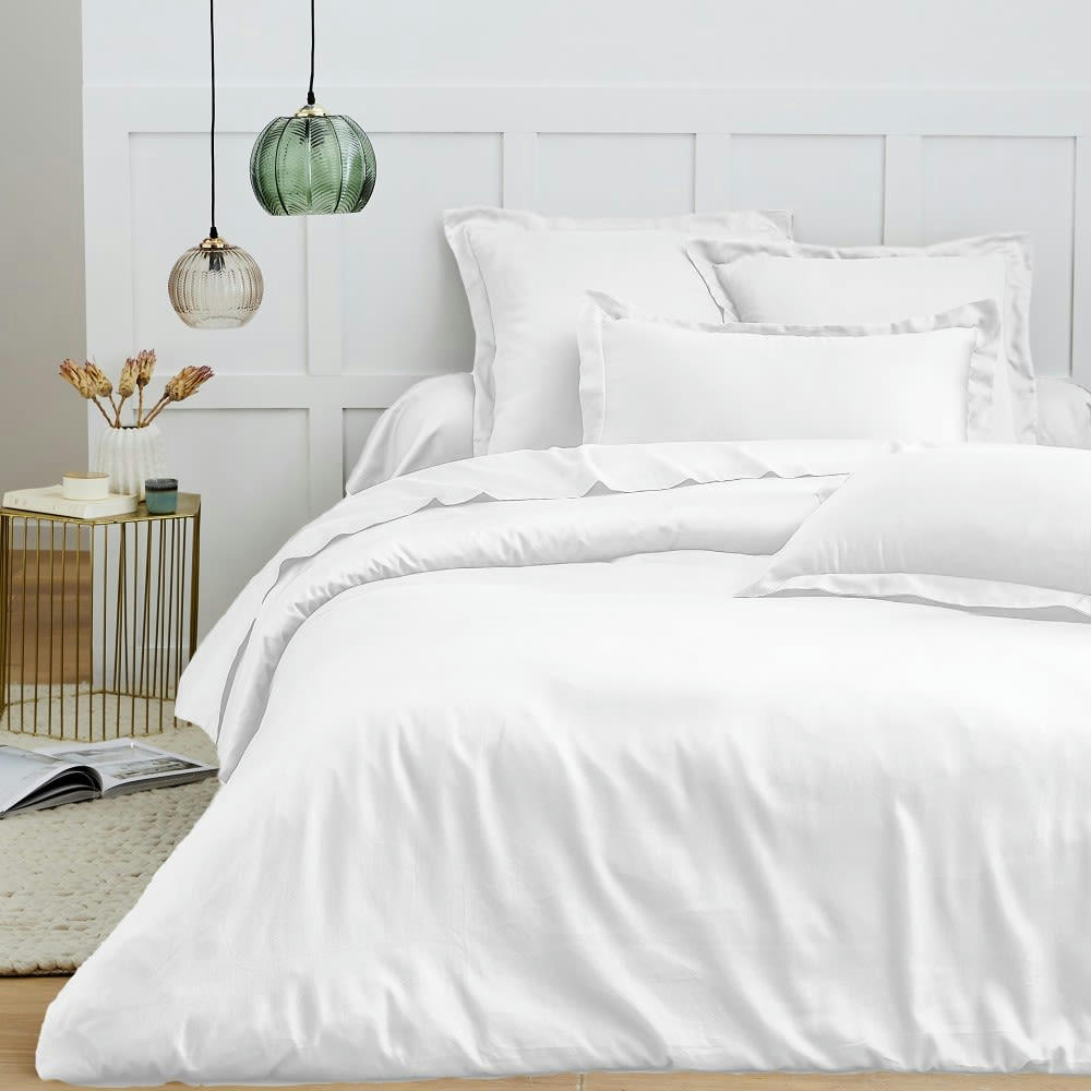 GAMME UNIS SATIN - Parure de lit 3 pcs en satin de coton 260x240 cm+ 2 TO 63x63 cm blanc