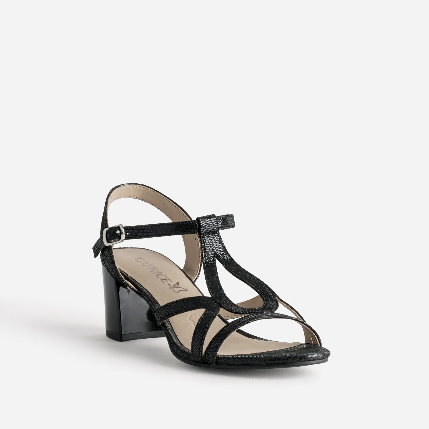 Sandale CAPRICE noire cuir effet python verni
