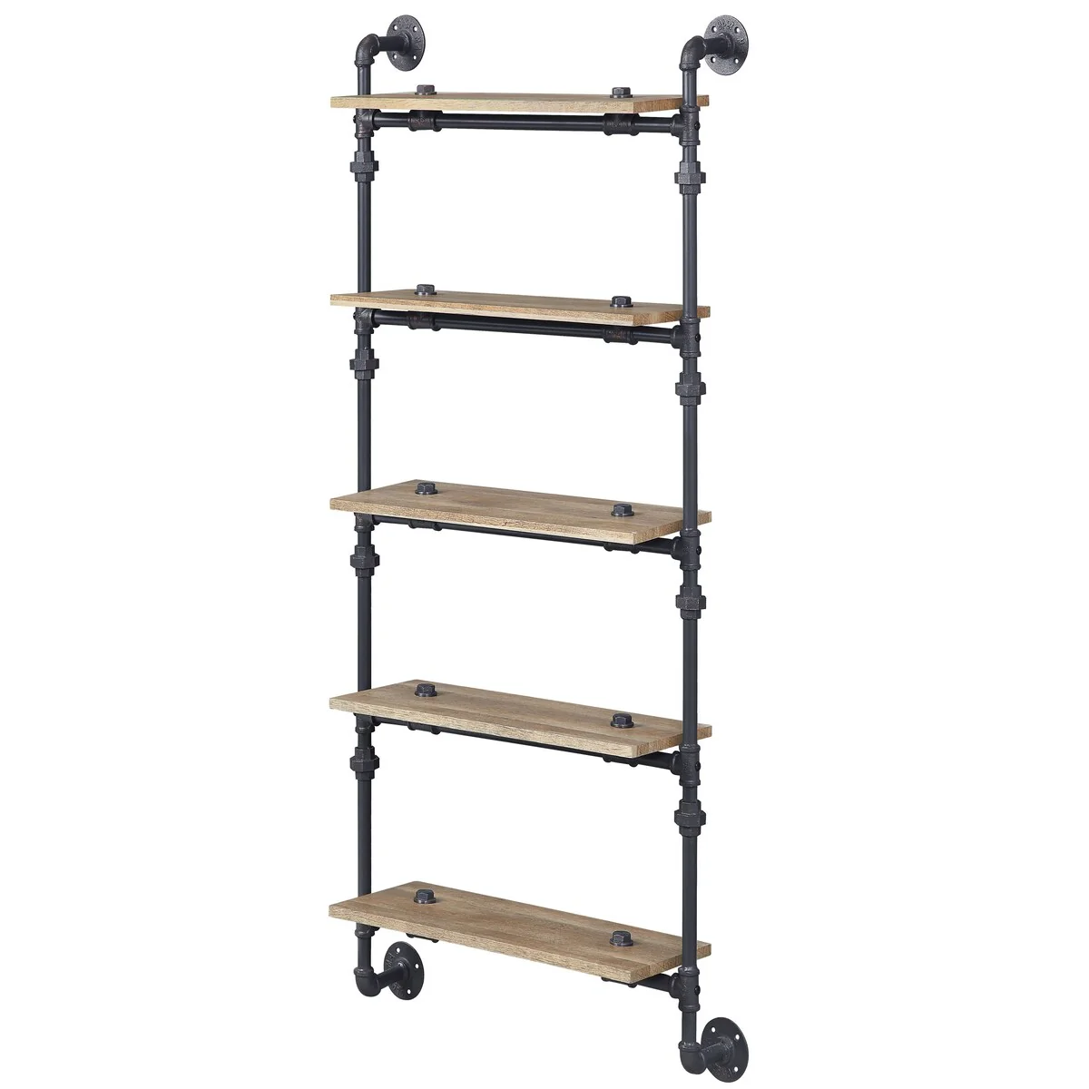 Mankato Oak and Sandy Black Rectangle 5-Tier Wall Shelf