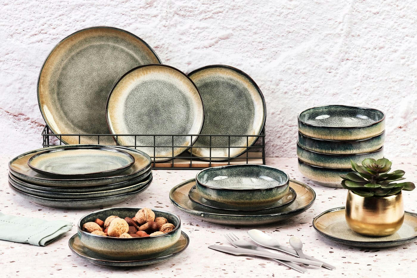 GENESIS - Set vaisselle 18 pièces en grès gris