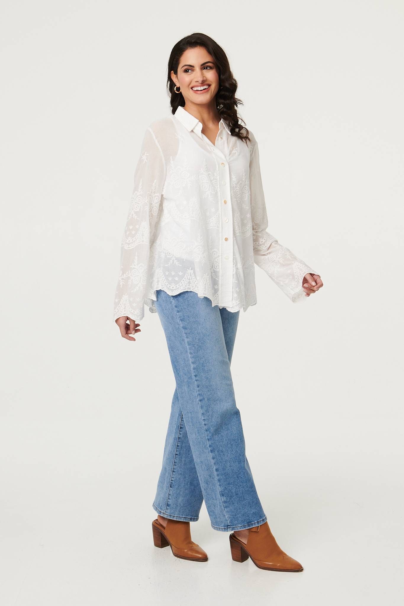 Izabel London Embroidered Long Sleeve Semi Sheer Shirt