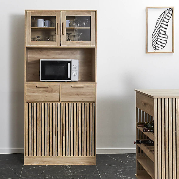 PAJAN - Buffet Vaisselier Multi-Rangement Effet Bois avec Tasseaux