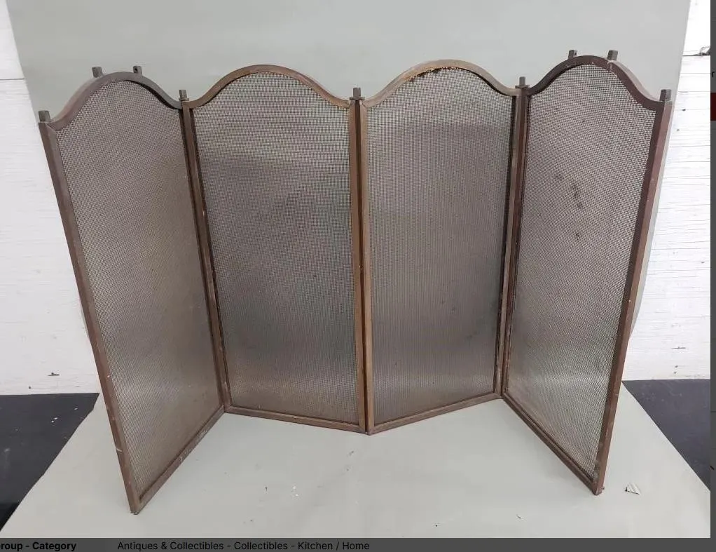 Vintage French Country Bronze Four Panel Fireplace Screen