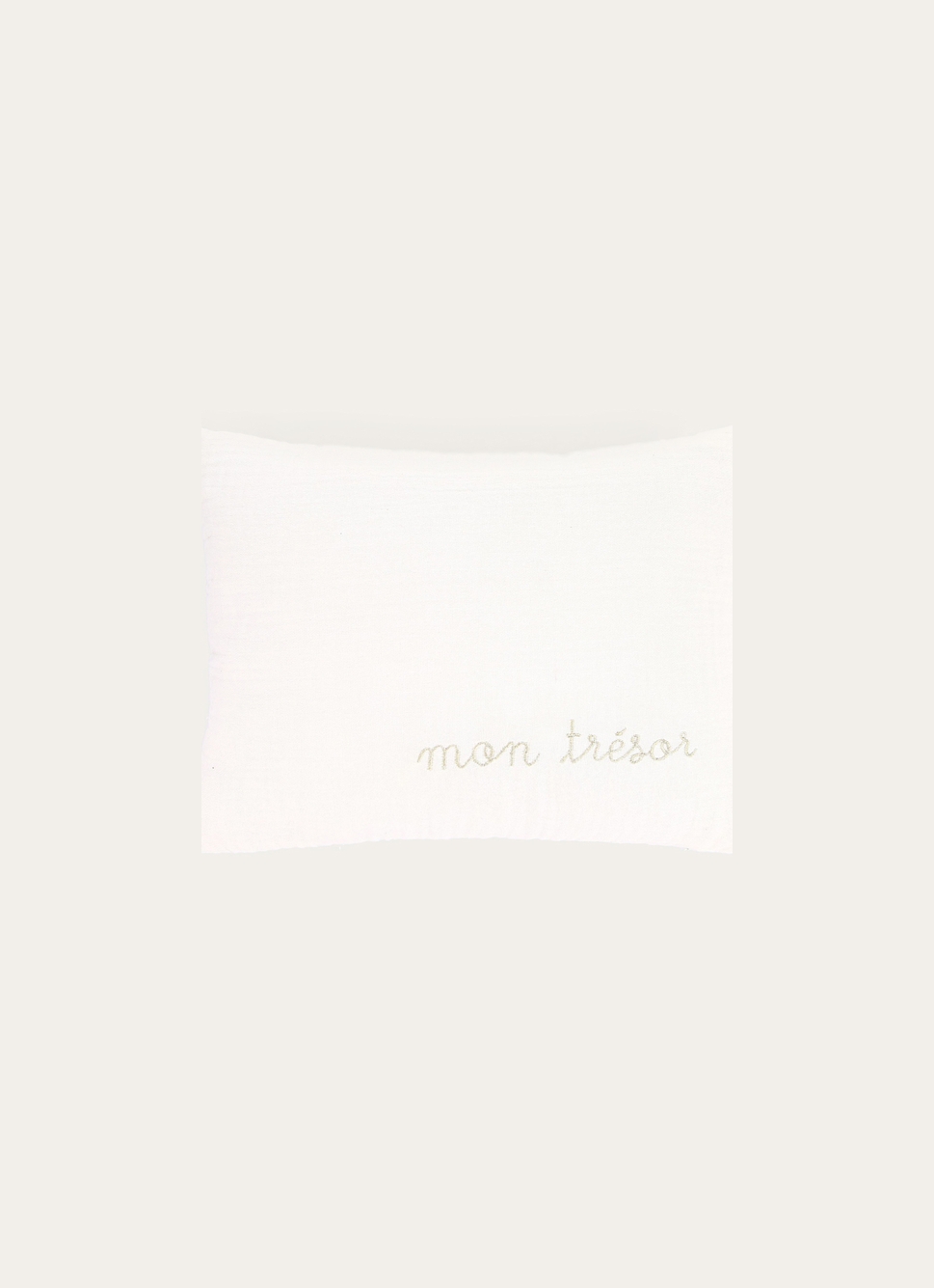 COUSSIN EN GAZE DE COTON BRODERIE FIL DORÉ BLANC