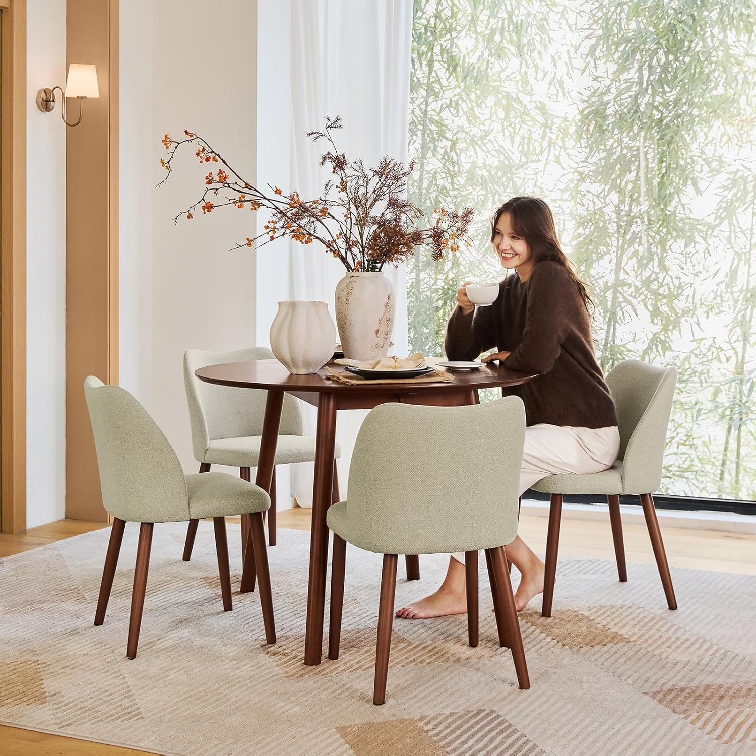 HULALA HOME Round Dining Table for 4, 42 Brown Wood Kitchen Table with Rubber Wooden Legs Small Circle Dinner Coffee Writing Table Space Saving Dinette for Dining Living Room - Acorn