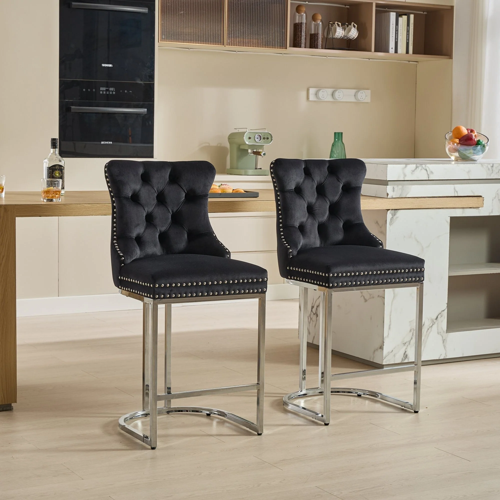 26 Counter Height Bar Stools Set of 2, Velvet Barstools