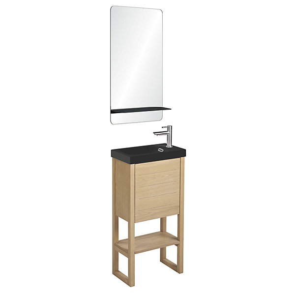 Meuble lave-mains ATOLL avec vasque noire   miroir