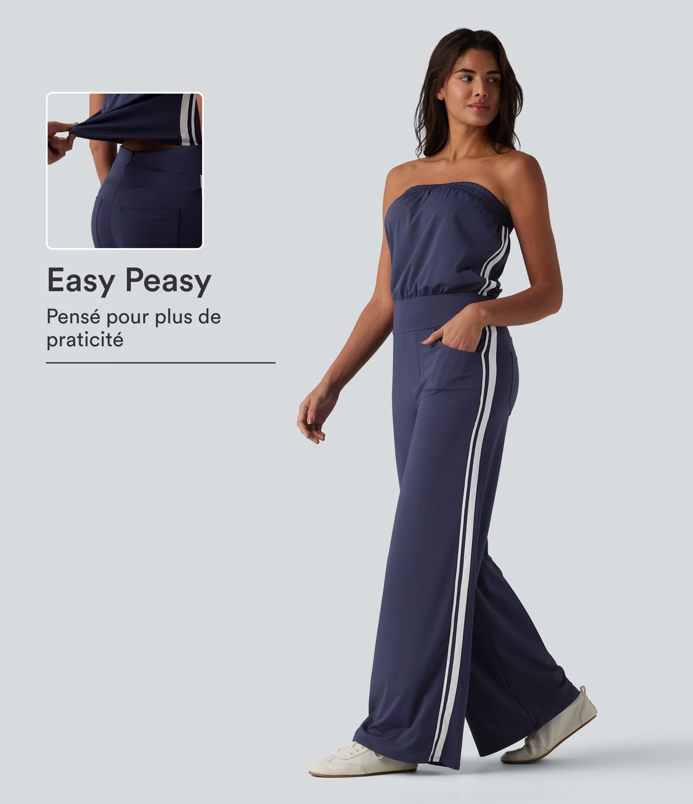 Combinaison casual bustier bandes latérales rayures à séchage rapide SoftlyZero™ QuickDry avec poches - Easy Peasy