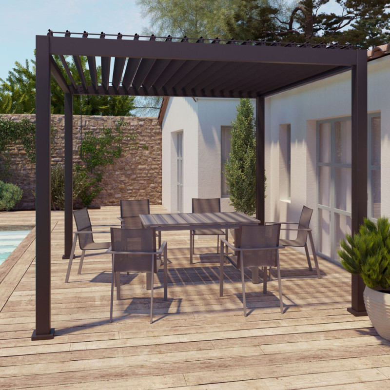 Pergola bioclimatique Caly en aluminium graphite 3,99 x 3,07 x 2,58 m