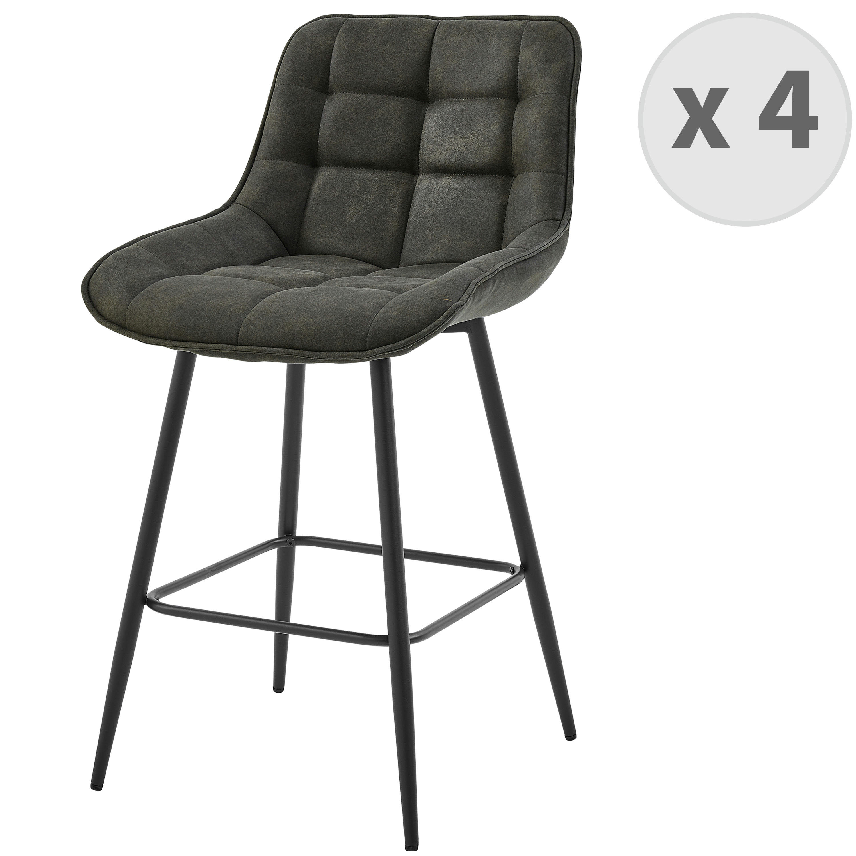 GRANT - Fauteuil de bar vintage en microfibre Ebène et métal noir (x4)