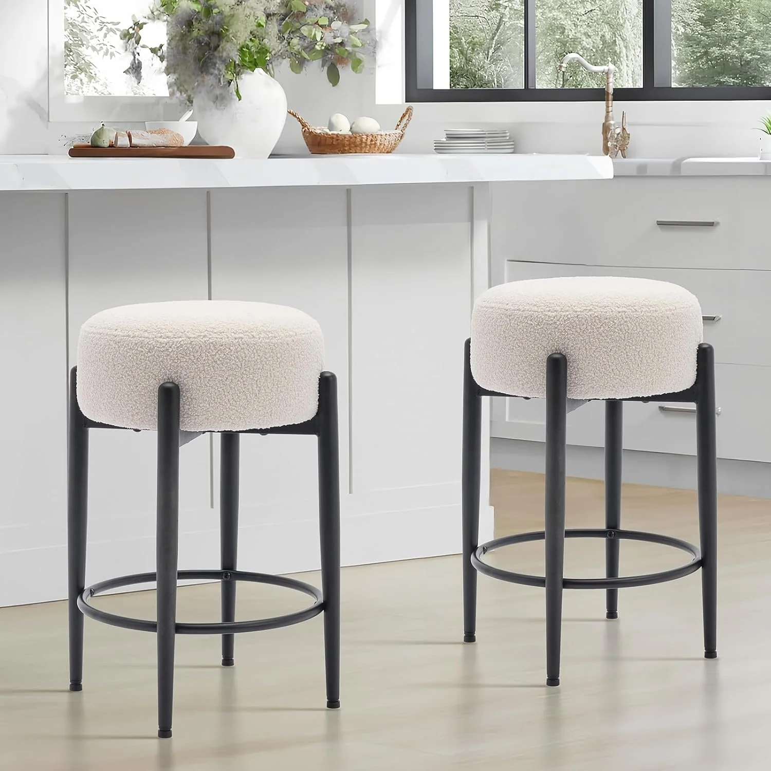 24 Modern Counter Height Stools with Round Soft Padded Backless Seat Set of 2/4/6