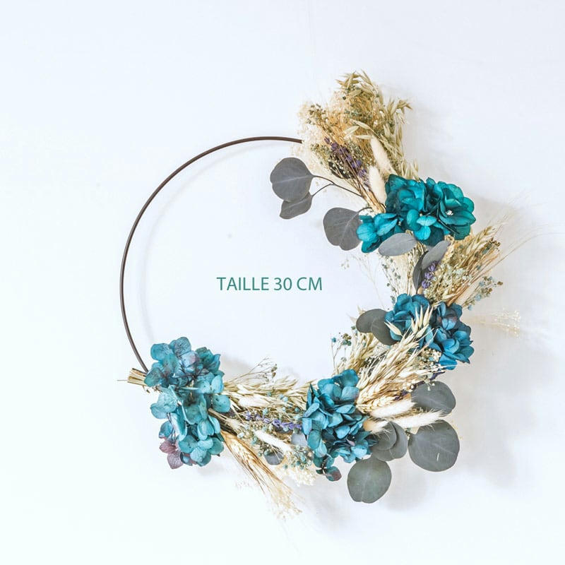 - Couronne murale de fleurs séchées Holly Diamètre 30 cm.