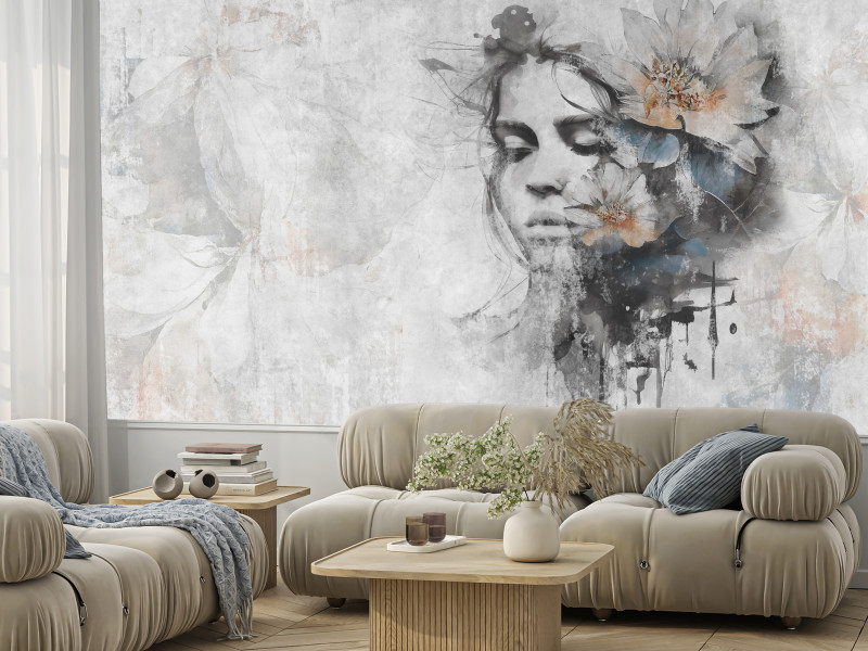 Fototapeta Kobieca twarz na betonowej ścianie 100x70cm