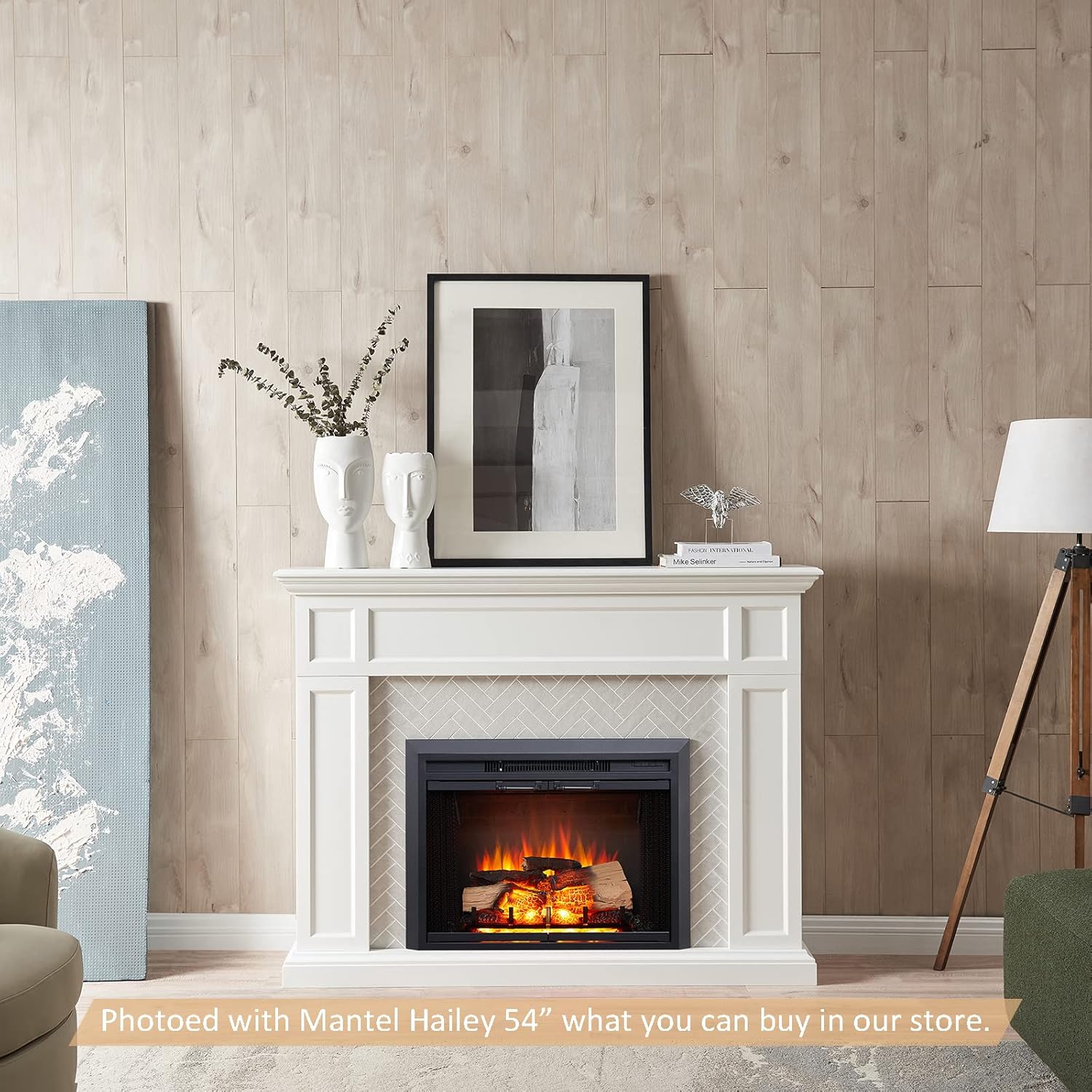 LegendFlame® Damon 28 W Electric Fireplace Insert with Glass Door and Mesh Screen (EF262B), Fireplace Heater 750/1500W, Fire Crackling Sound, Remote Control.