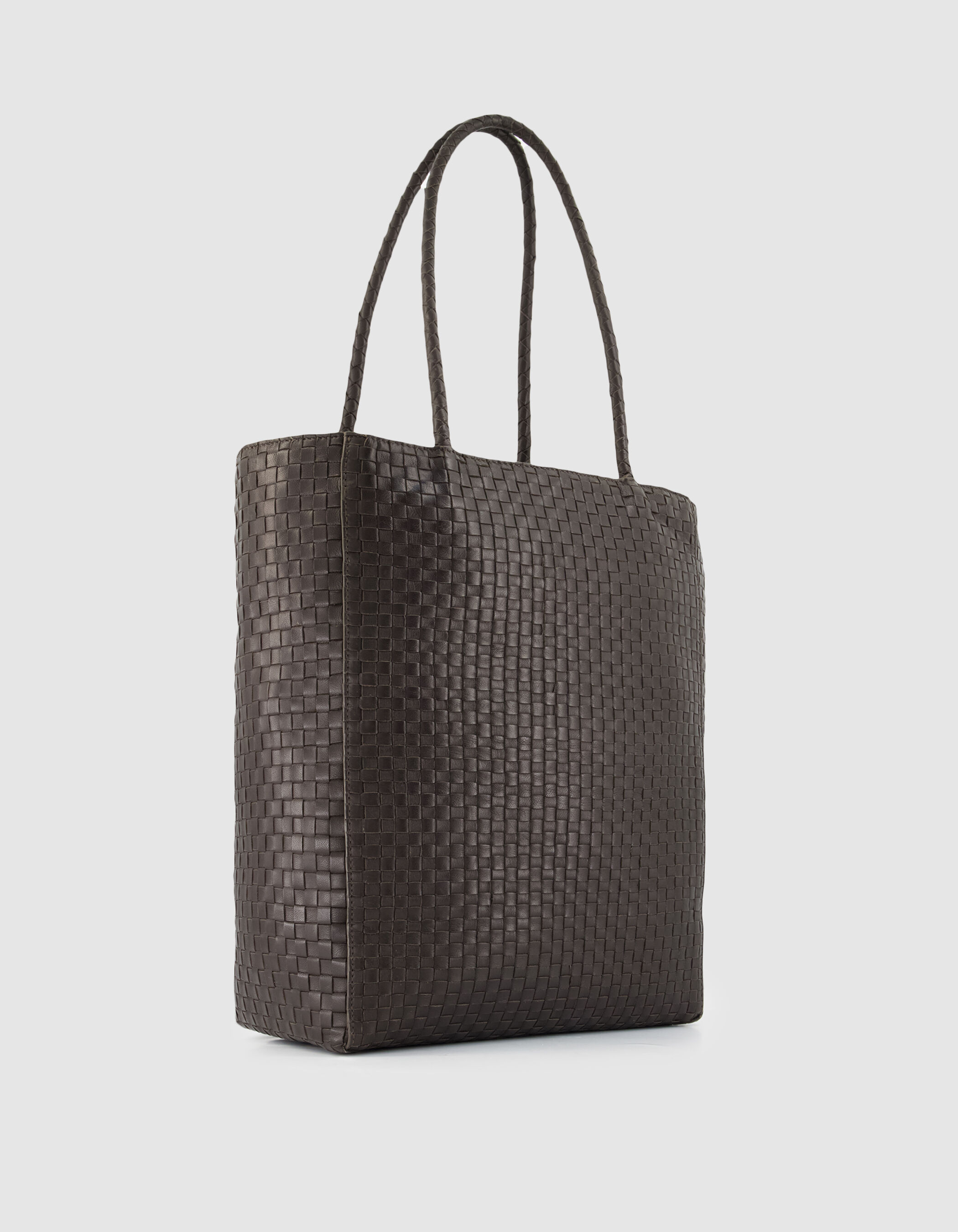 Sac cabas marron cuir tressé Femme