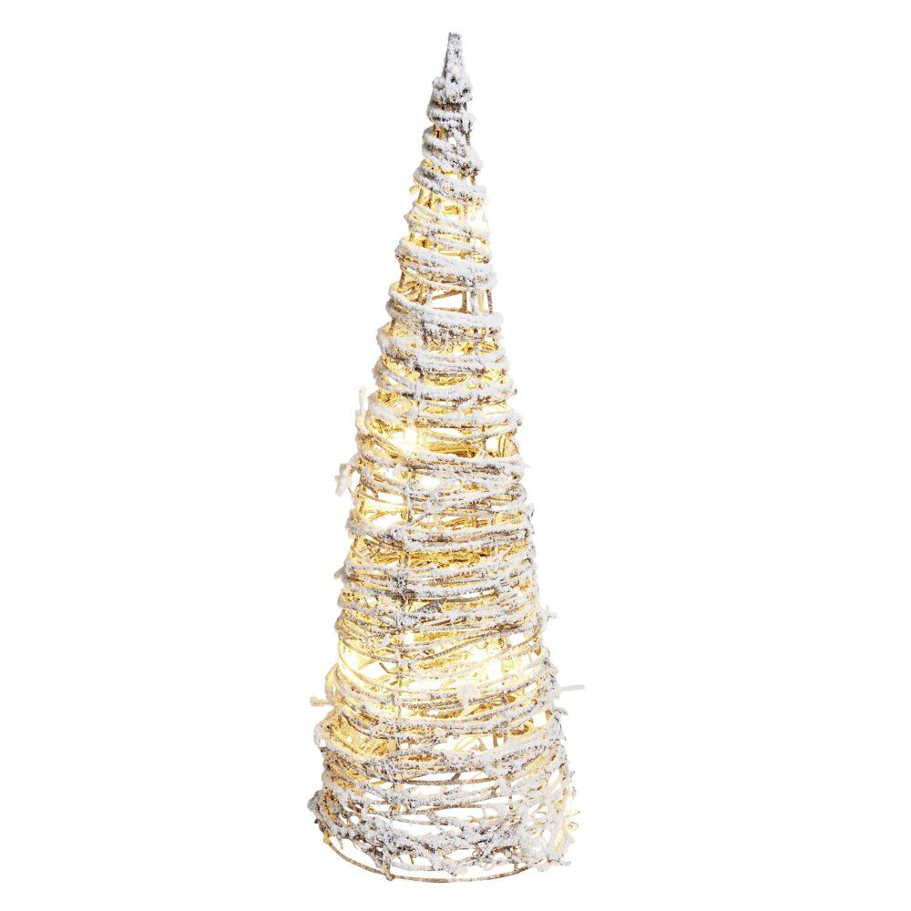 Sapin de No&euml;l lumineux rotin effet givre 10LED blanc chaud Ø13xH30cm