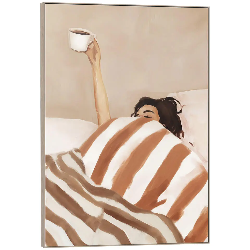 Schilderij vrouw met koffie - 70x50 cm