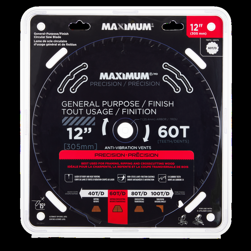 MAXIMUM 12-in 60T Carbide Tipped General Purpose/Finish Circular Saw Blade for Wood