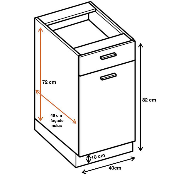 Cuisineandcie - Meuble bas de cuisine Eco Blanc Brillant 1 porte 1 tiroir L 40 cm