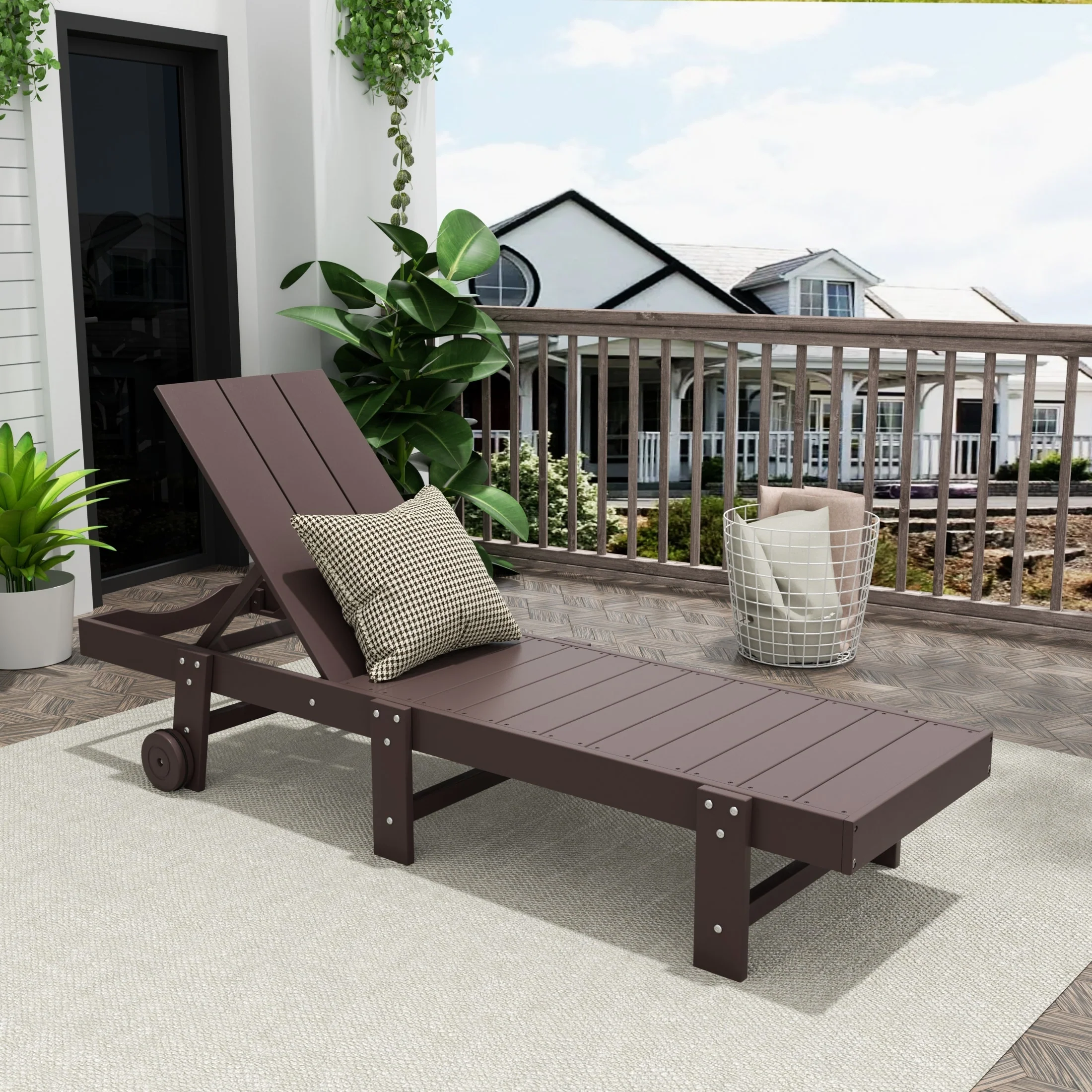 Polytrends Shoreside Modern Poly Eco-Friendly All Weather Reclining Chaise Lounge With Wheels