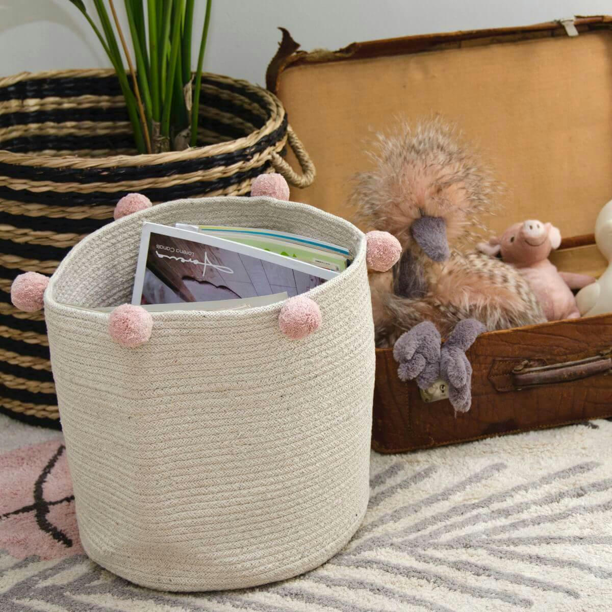 BUBBLY - Panier de rangement en coton naturel et rose nude