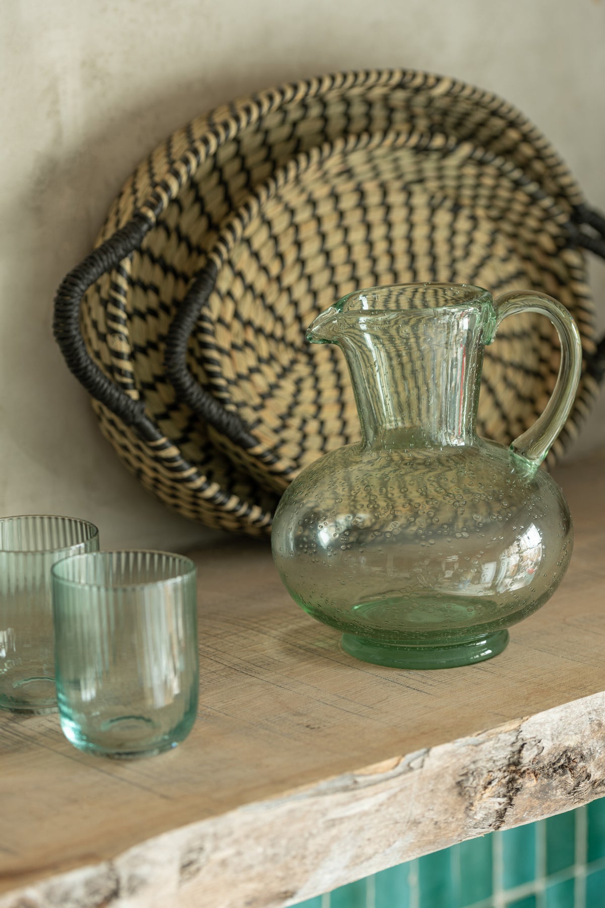 J-Line glas Kyle - glas - transparant/groen - 6 stuks
