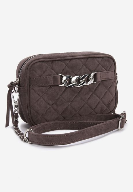 Womens Grey Quilted Chain Cross Body Bag