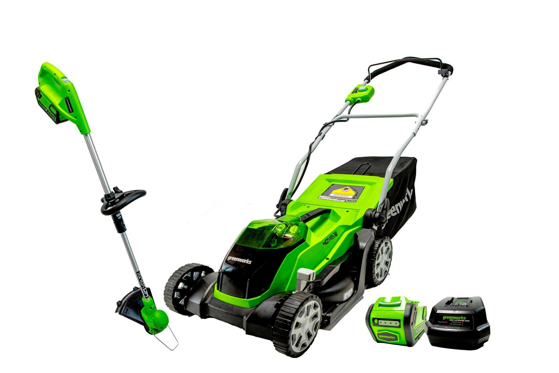 Greenworks 40V Cordless Lawn Mower/ String Trimmer Combo, Includes 4.0Ah Battery & Charger