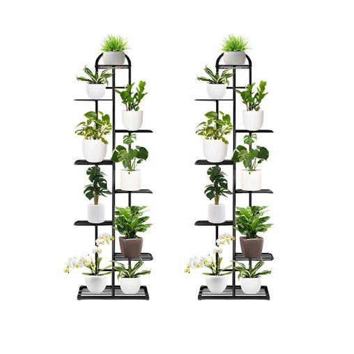 SOGA 2-Pack 8-Tier 9-Pot Black Metal Plant Stand Flowerpot Display Shelf Rack