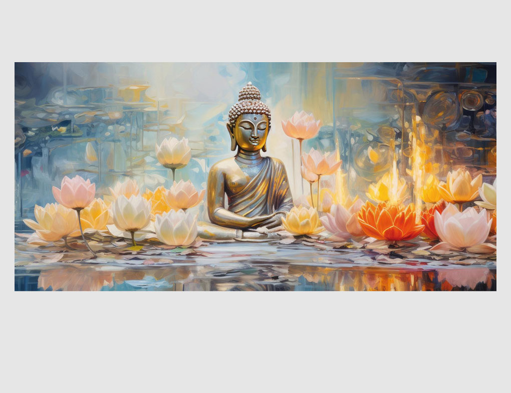 Bild Buddha mit Lotusblüten