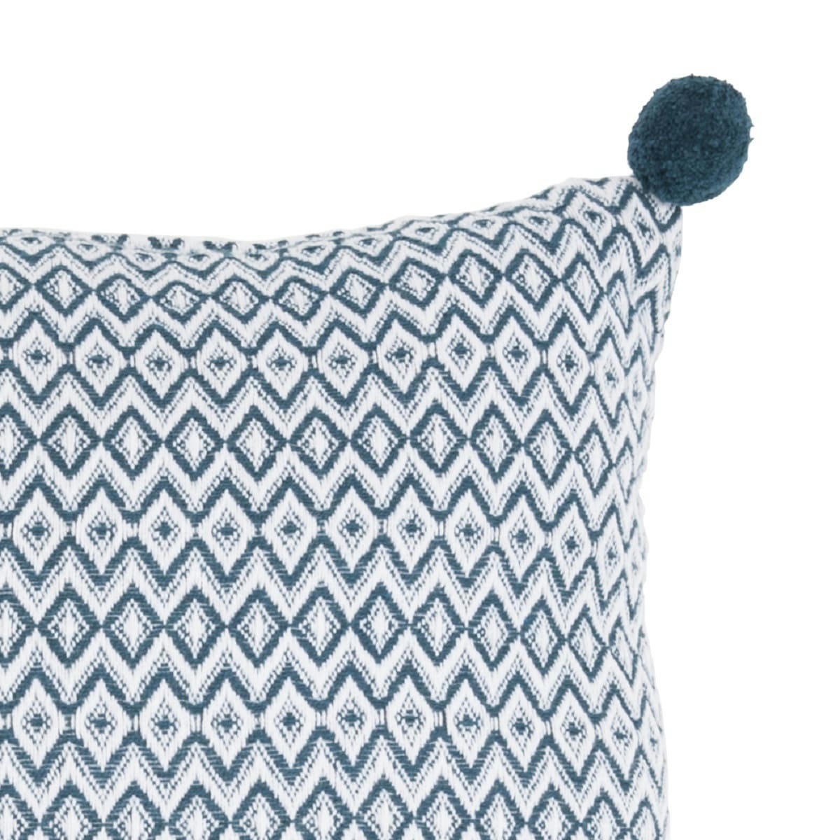 CALLISTO - Coussin polycoton bleu avec pompons 40x40cm