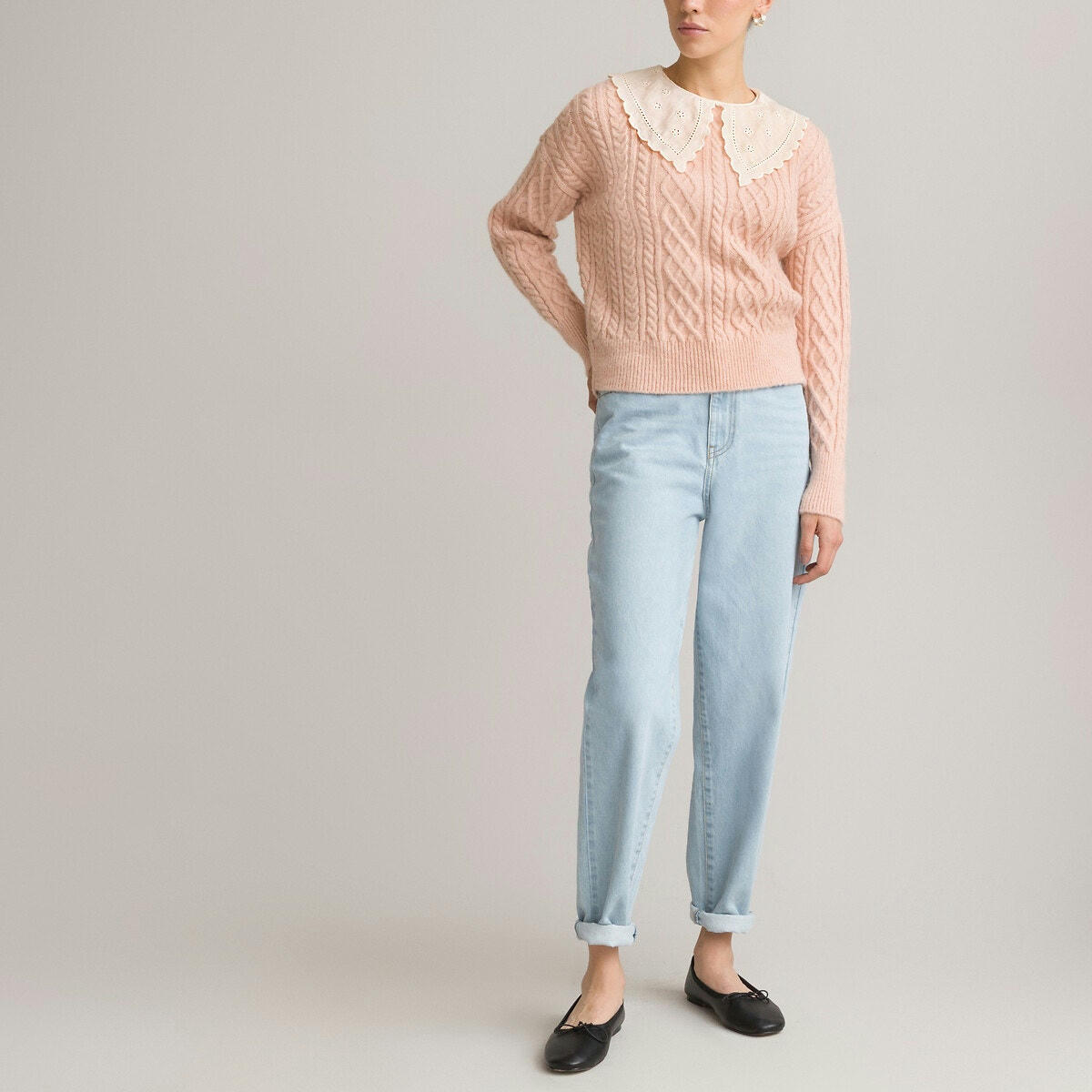 Pull 2 en 1 col claudine, maille torsadée