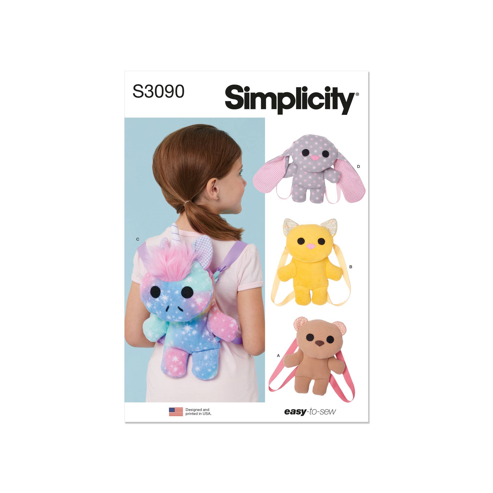 Simplicity Animal Backpack Sewing Pattern S3090