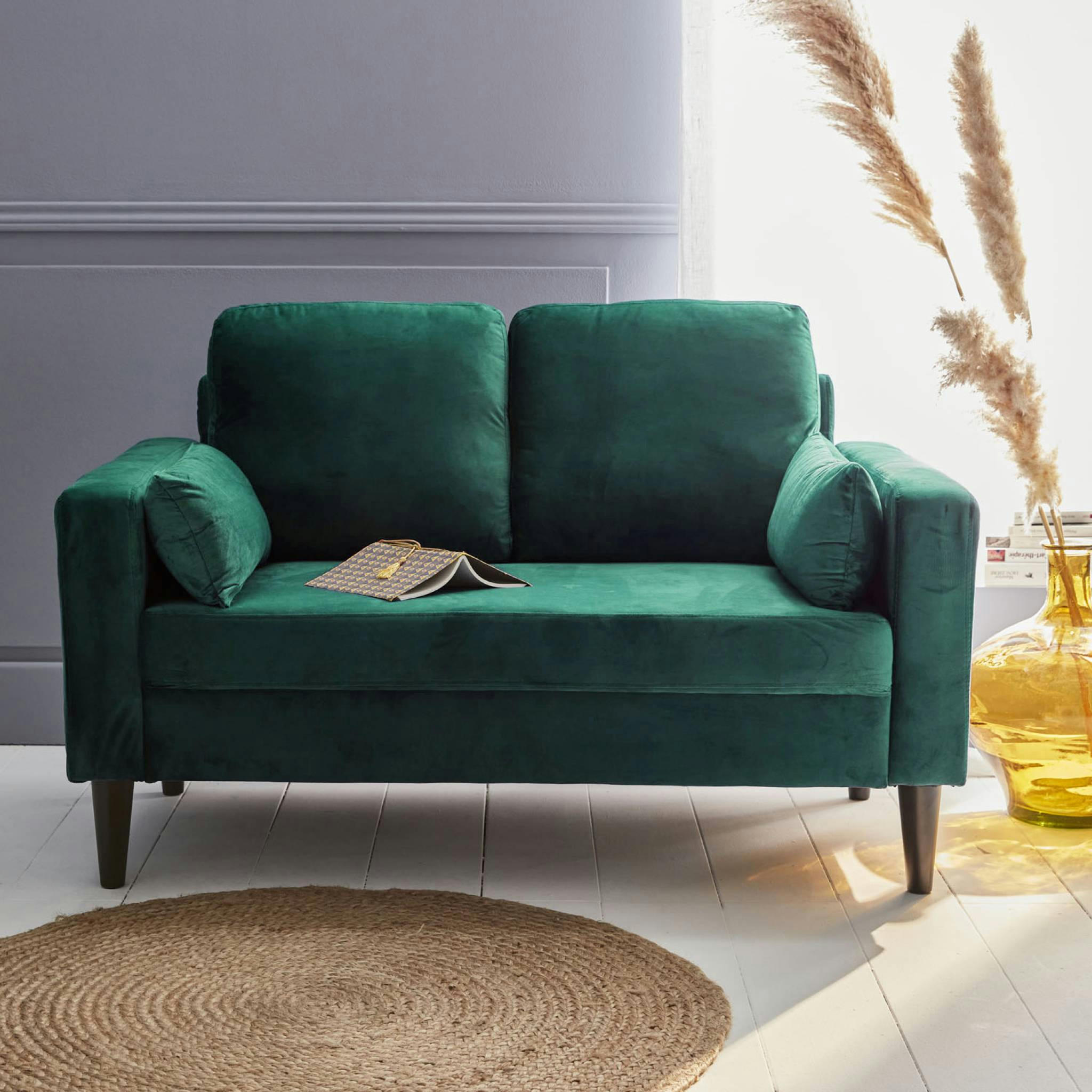BJORN - Canapé 2 places en velours vert anglais