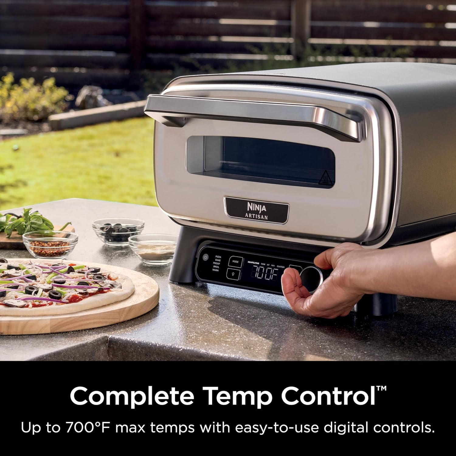 Ninja Artisan Outdoor Pizza Oven  12-inch  3-minute Pizza  Neapolitan  Thin Crust  New York Chicago  Custom  700F Max Temperature  Electric Heat  Bake  Broil  Proof  Warm  MO201