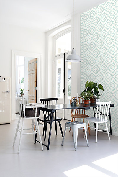 ESTAhome papier peint tapis Marrakech vert menthe pastel clair grisé et blanc mat 53 cm x 10.05 m