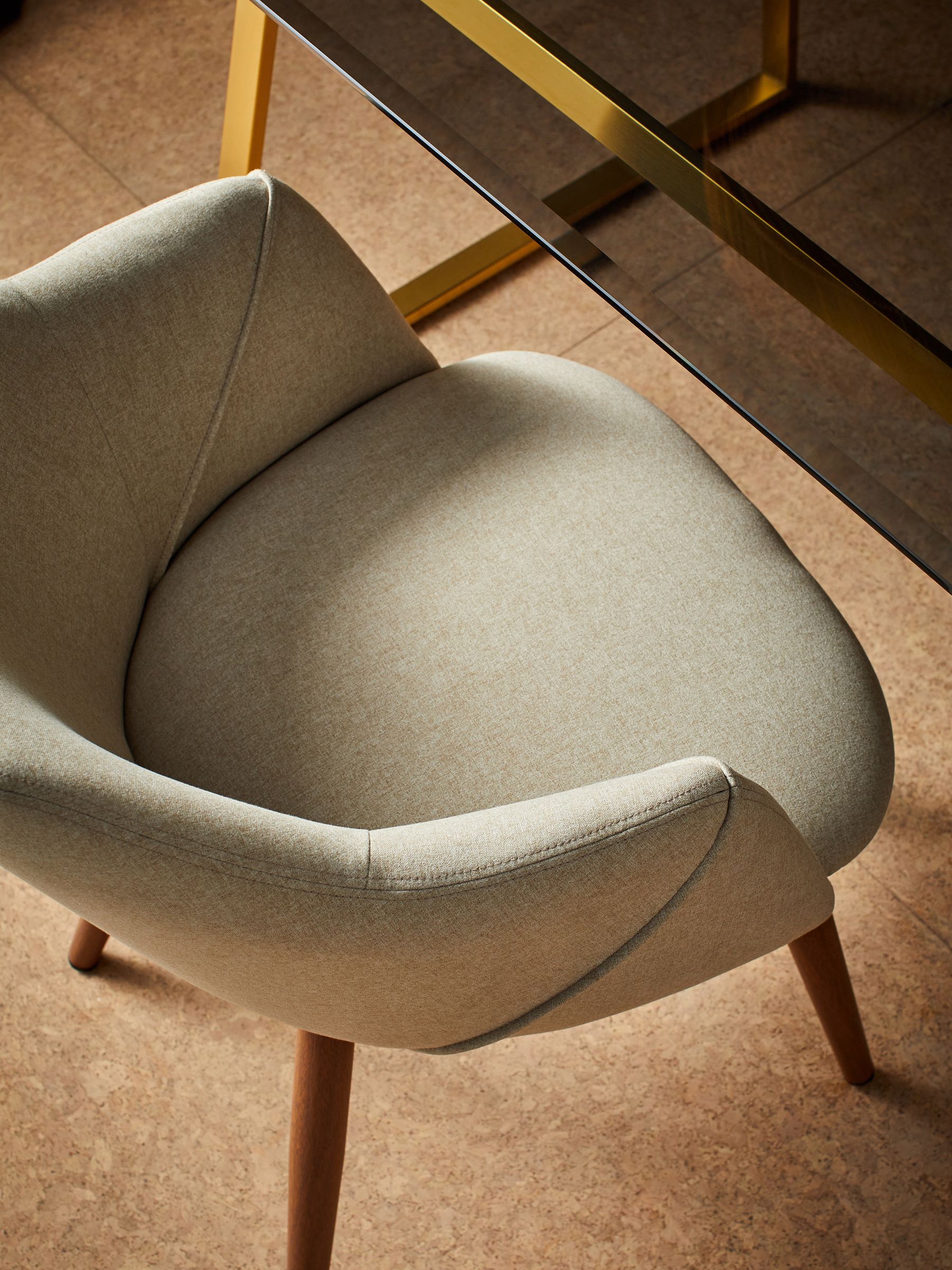 Set of 2 Lule Arm Dining Chairs in Ecru Marl and Walnut Effect Legs