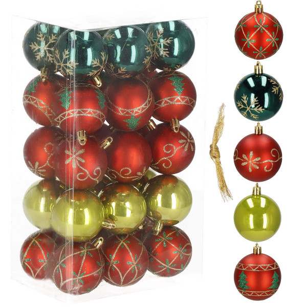 Bombki choinkowe 30 szt.6cm czerwony, zielony