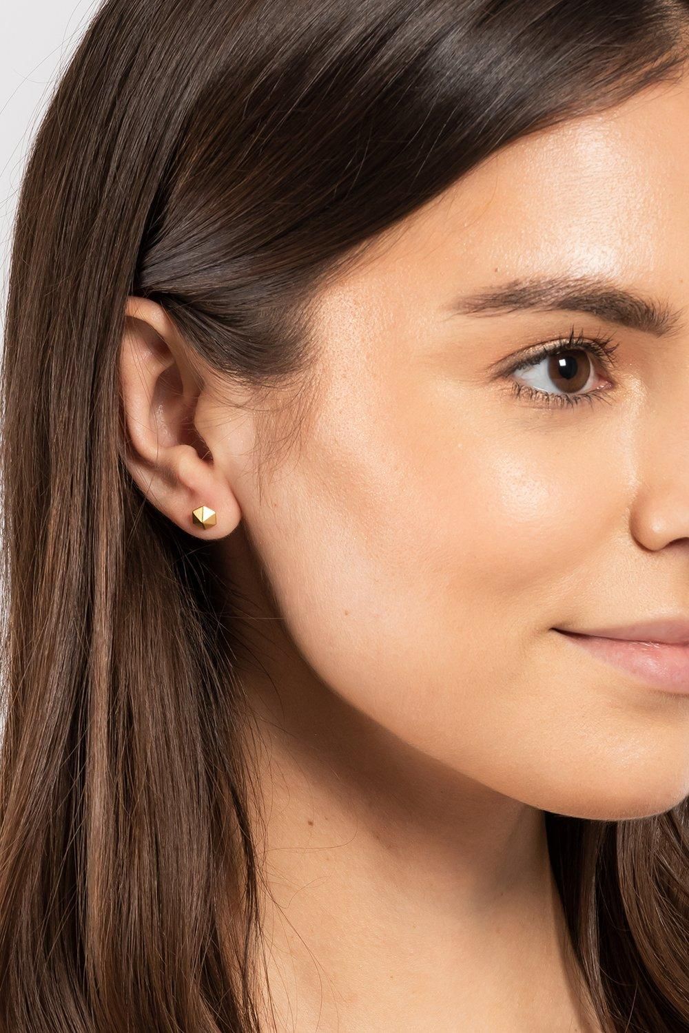 Pure Luxuries London Gift Packaged 'Anika' 18ct Yellow Gold 925 Silver Geometric Stud Earrings