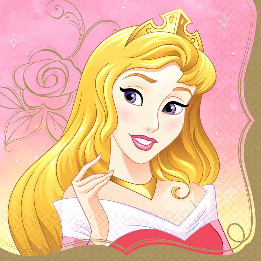 Disney Princess Once Upon A Time AuroraSquare Paper Disposable Lunch Napkins, Pink, 6.5-in, 16-pk, 2-ply, for Birthday Party