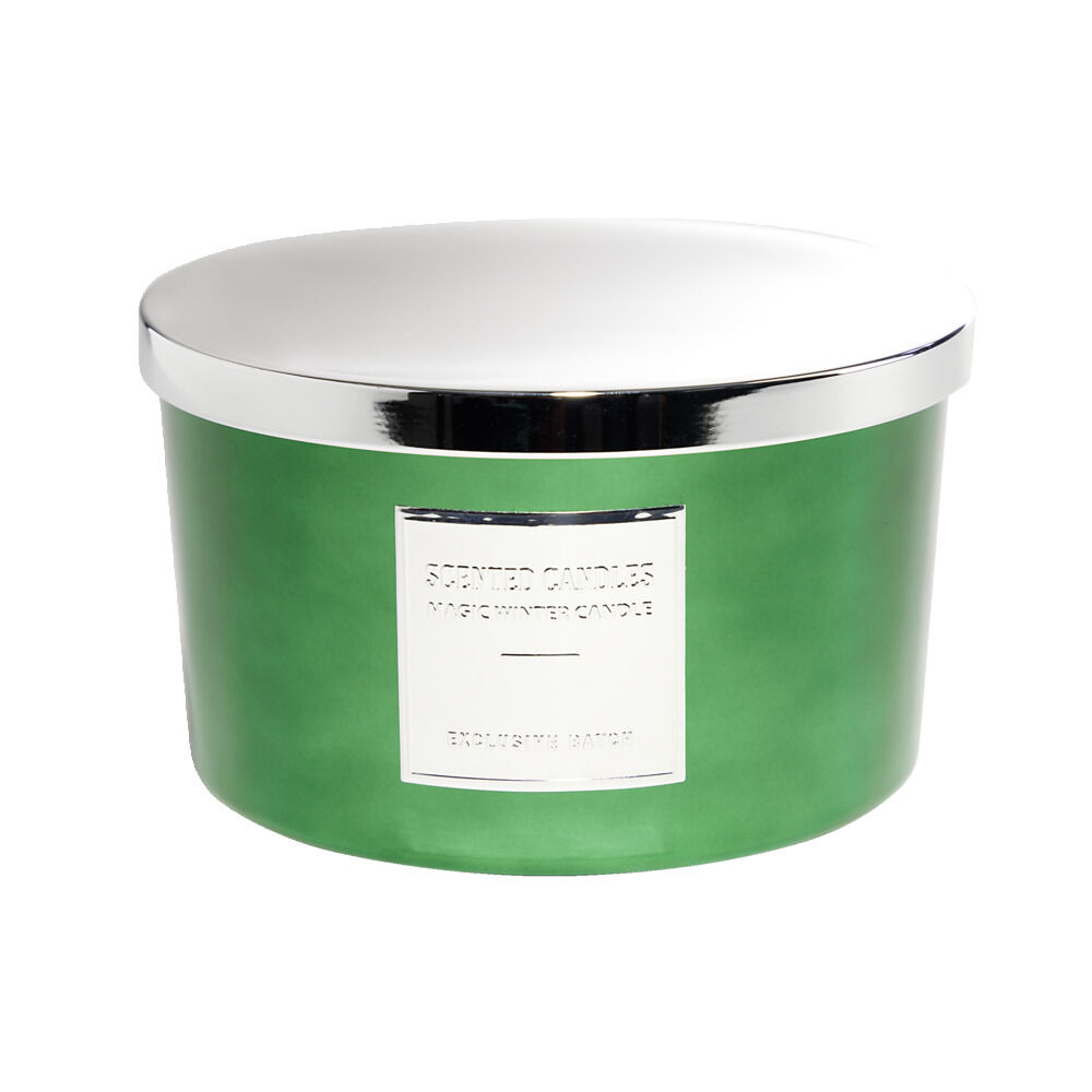 Bougie avec couvercle pot métallisé gris et vert senteur sapin 30H