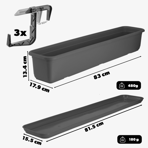 Kadax Skrzynka Balkonowa Doniczka 80cm z Uchwytami