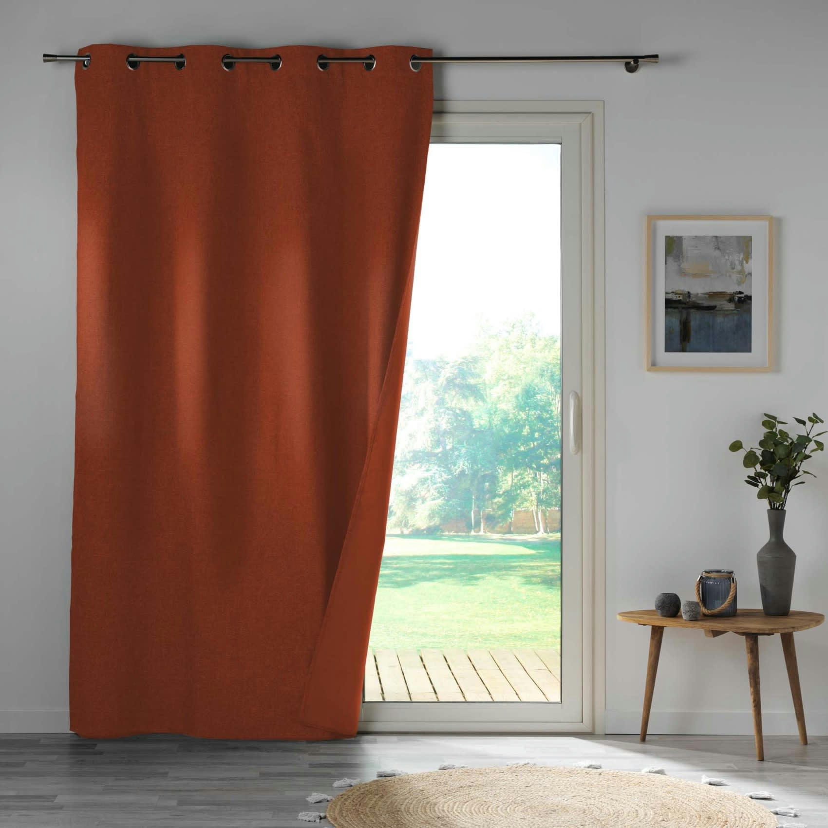 - Rideau 100% occultant en microfibre polyester terracotta 140x260 cm